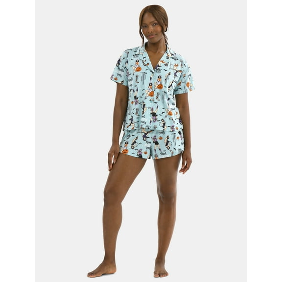 Halloween Women’s Printed Notched Top and Shorts Pajama Set from Way to Celebrate, 2-Piece, Sizes XS-3X