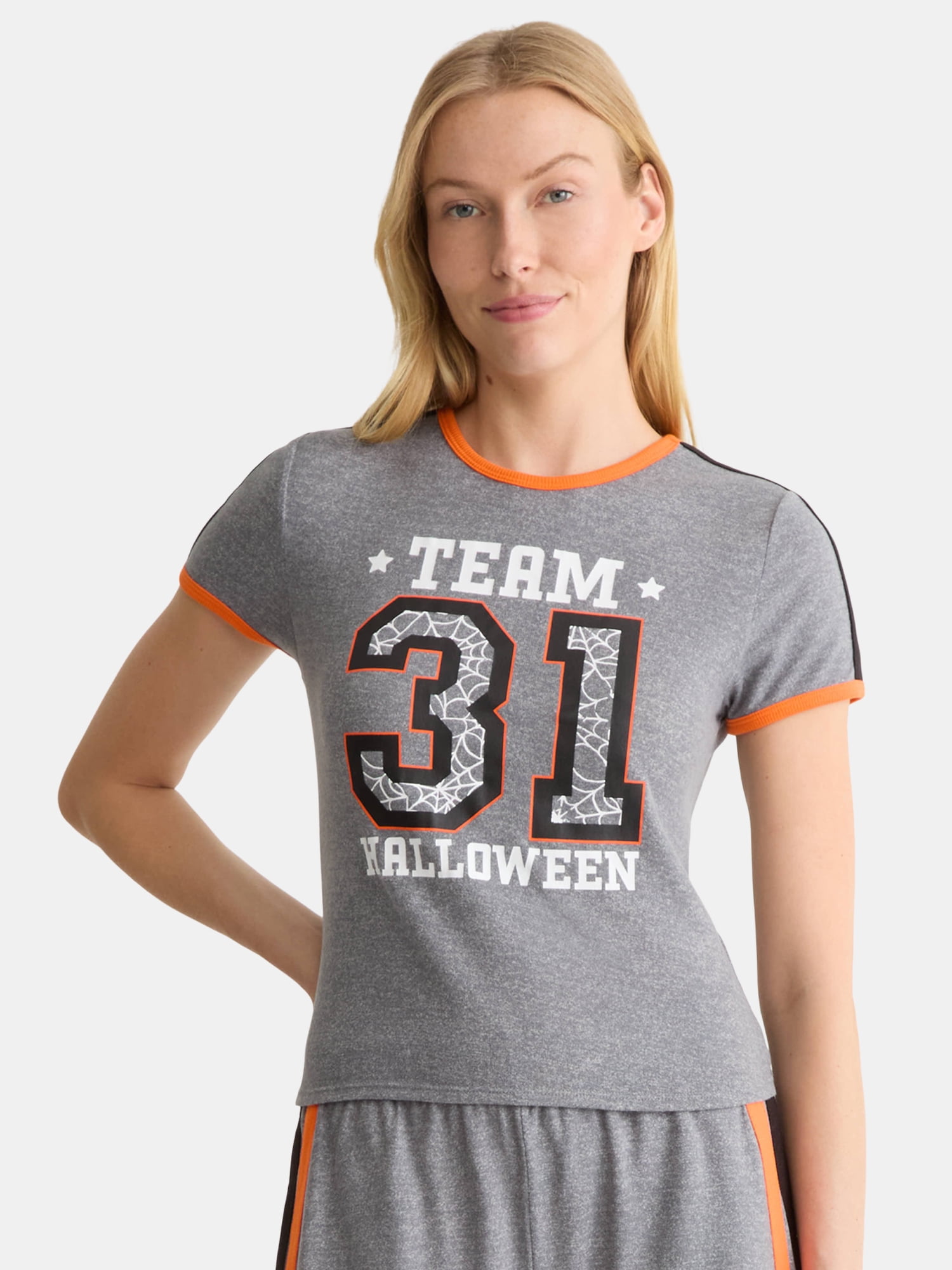 Halloween Women's and Women’s Plus Varsity Tee and Shorts Pajama Set, 2-Piece, Sizes XS to 3X