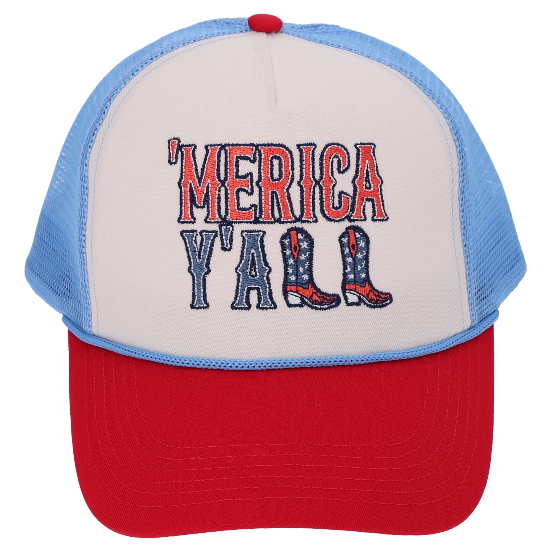 Way To Celebrate Patriotic Trucker Hat for Adults - 'Merica Y'all, Red/White/Blue