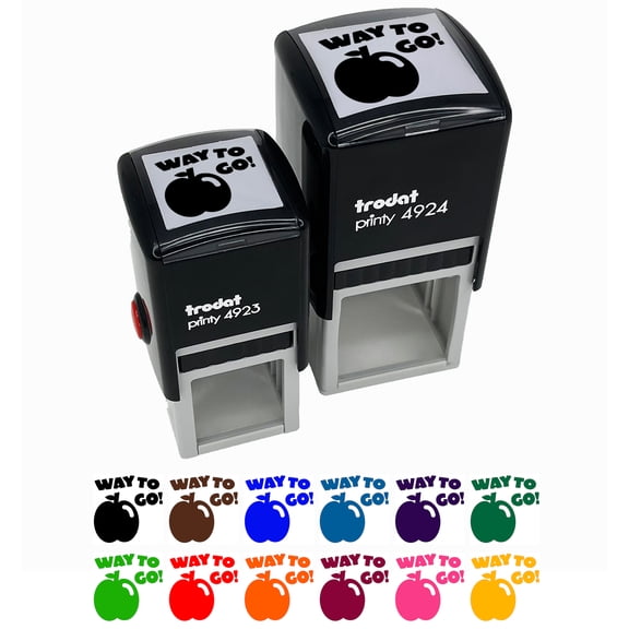 Way to Go with Apple Teacher Motivation Self-Inking Rubber Stamp Ink Stamper - Green Ink - Small 1 Inch
