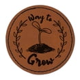 thumbnail image 1 of Way to Grow Seed Sprouting from Dirt Teacher Student 2.5" Faux Leather Round Engraved Iron-On Patch - Brown, 1 of 6
