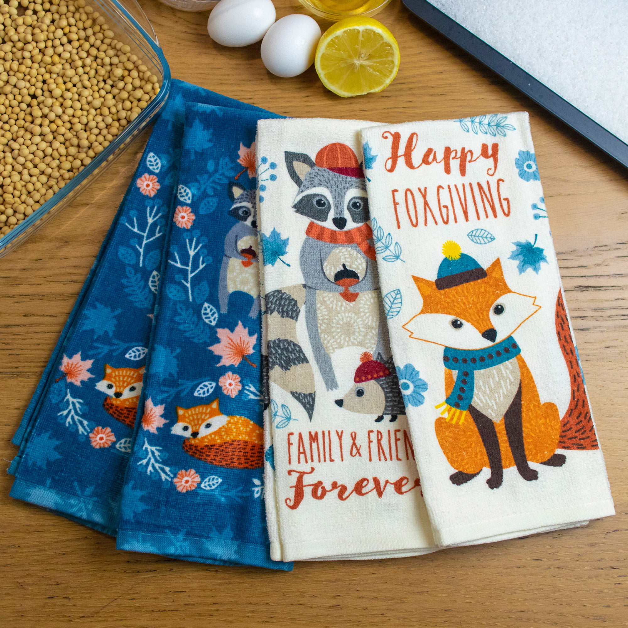 FOX WINTER FOREST Linen Kitchen Towels - Exclusive Designs Tea
