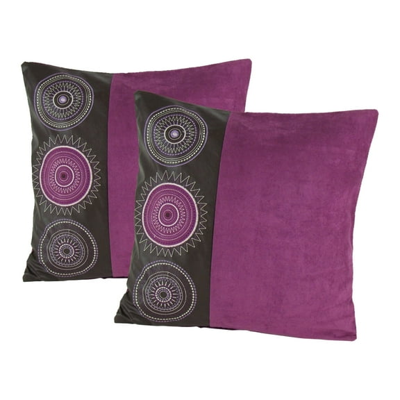 Wayborn Modern Sunburst Decorative Pillow, Faux Suede+PU, Purple, 17" x 17", 2 Pieces