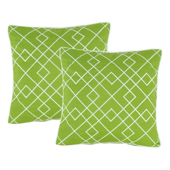 Wayborn Vibrant Geographic Polyester Embroidered Decorative Throw Pillows, Lime Green, 17" x 17", 2 Pack
