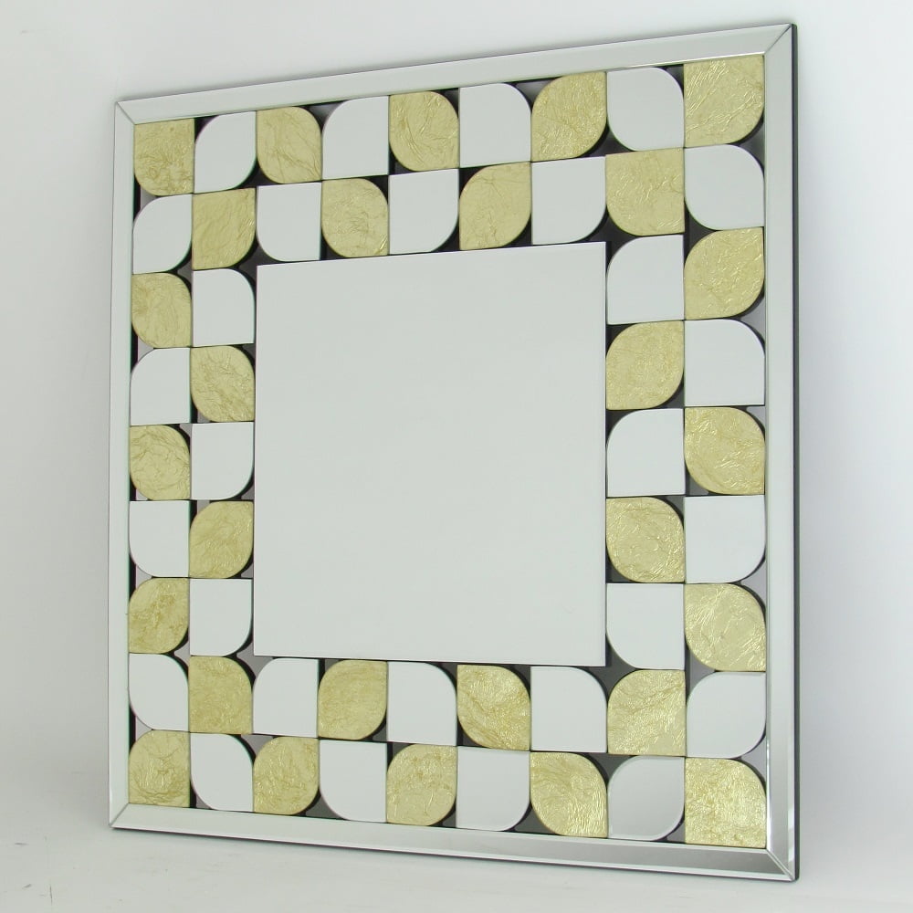 Elegant Rectangular Wood Accent Mirror with Gold and Silver Leaf Design