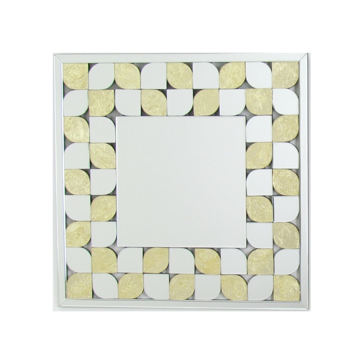 Elegant Rectangular Wood Accent Mirror with Gold and Silver Leaf Design