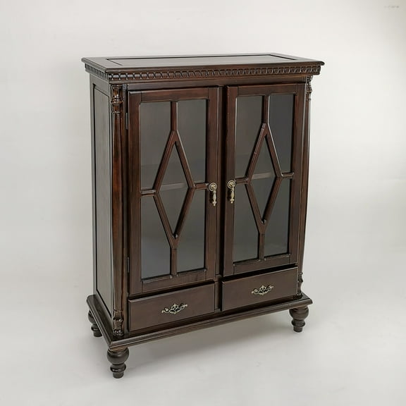 Wayborn Brown Birchwood 32X14X42 Vista Grove Cabinet with Glass Doors Assembly Not Required