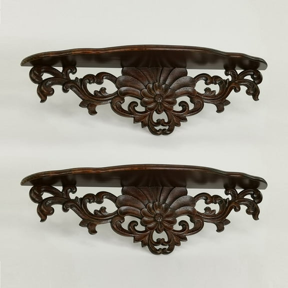 Wayborn Dark Brown Cedar Plywood MOONBAY Wall Shelf 2 PCs, 29X6X8.5, Assembly Not Required