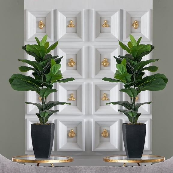 Wayborn Dmax Green/Black Potted Fiddle-Leaf Fig Plant 19.7L X 15.8W X 35.4H QTY: 2