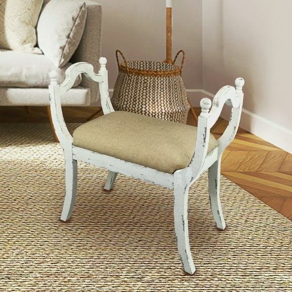 Wayborn Dmax White and Brown Harlow Bench 30.5L X 16W X 30H