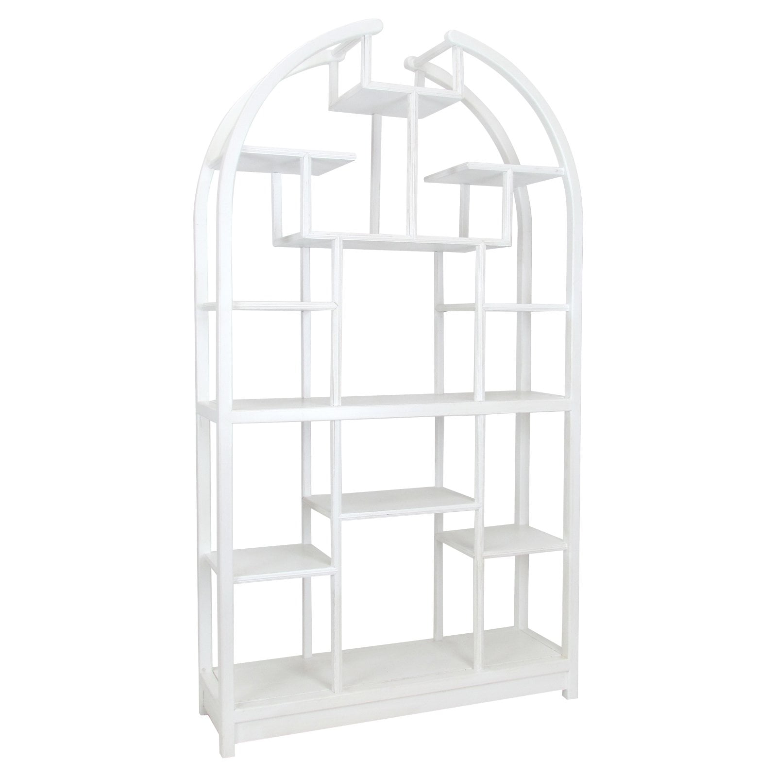 Adjustable White Wood 10-Shelf Cube Bookcase