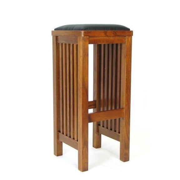 Wayborn Mission Upholstered Bar Stool, Black Faux Leather Seat, 30H