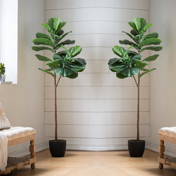 Wayborn Green Fiddle-Leaf Fig Tree (2 PCs), 25.6L X 15.8W X 59.1H
