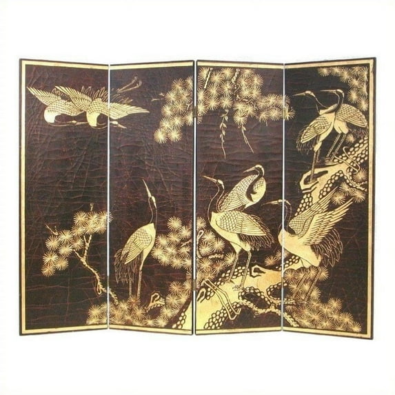 Wayborn Hand Painted Cranes Wall Room Divider in Black and Gold