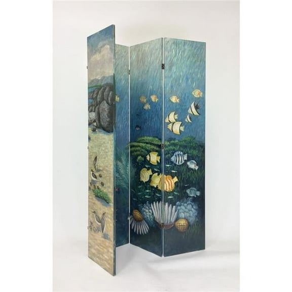 Wayborn Home Furnishings 2401 Hand Painted Double Side Screen - Blue