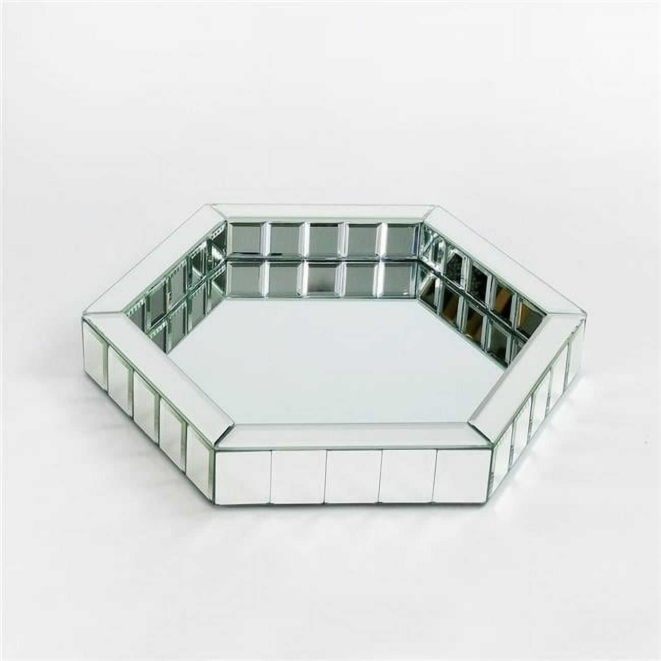 Hexagon Beveled Mirror Tray with Pine Wood Frame