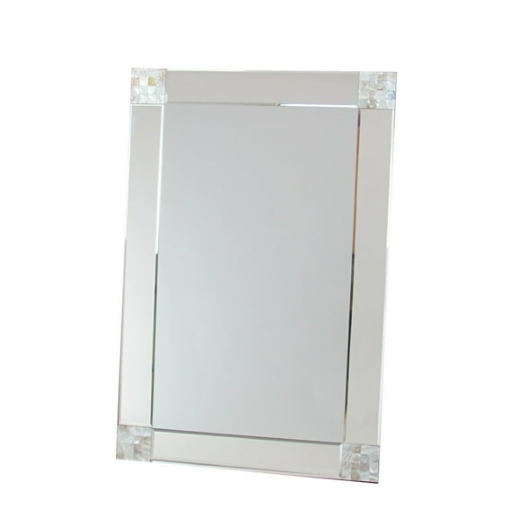 Rectangle Beveled Mirror with Mother of Pearl Accent, Silver- Saltoro Sherpi