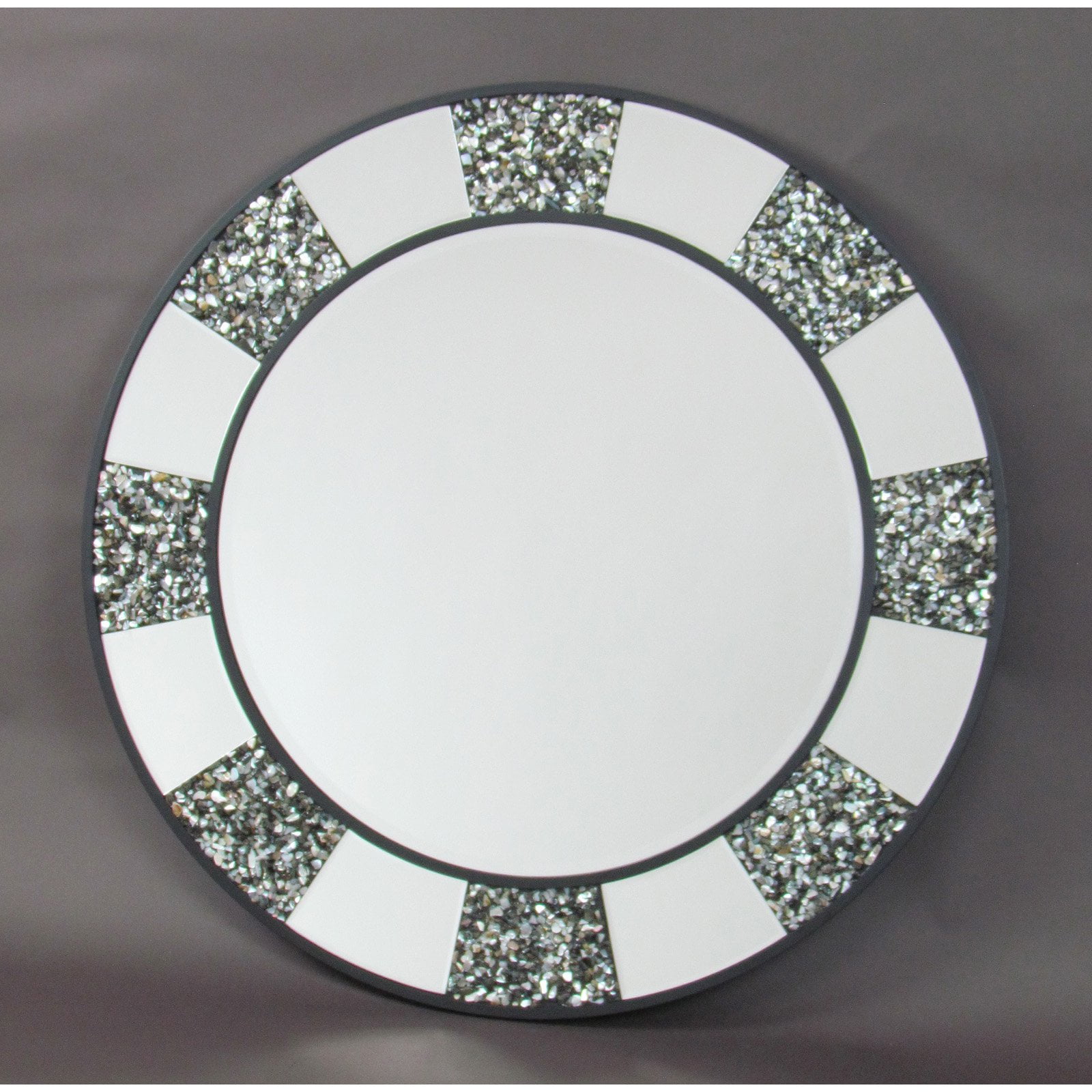 31.5" Frameless Round Beveled Wall Mirror with Pebble Accents