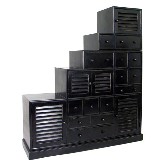 Wayborn Home Furnishing 5711B Tonsu Step Cabinet - Black
