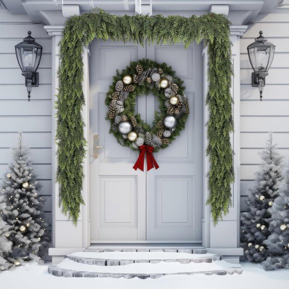 Waydress 1 Pcs 12 Feet Christmas Cedar Garland - Thick & Lush Realistic Artificial Green Faux Cedar Pine Needles Garland for Christmas Winter Home Mantel Fireplace Holiday Party Decor