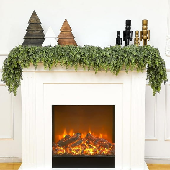 homchy 2 Pcs 6ft Christmas Cedar Garland Artificial Realistic Soft and Thickness Green Faux Fake Full Cedar Pine Garland for Fireplace Mantel Table Doorframe Indoor Outdoor Xmas Holiday Decoration