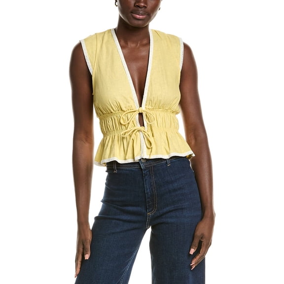 Wayf womens  Linen-Blend Top, s, Yellow