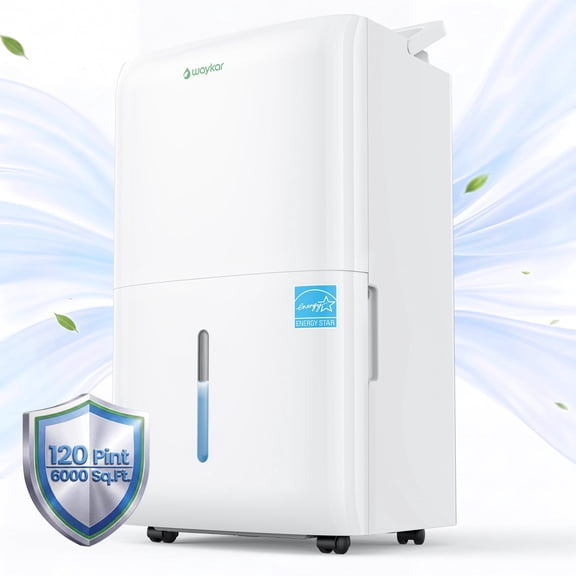 Waykar 6000 Sq.Ft Energy Star Dehumidifier for Basement & Home, 120 Pint/Day Dehumidifier with Drain Hose & Tank, Auto Defrost, 32 Pint DOE Energy Star