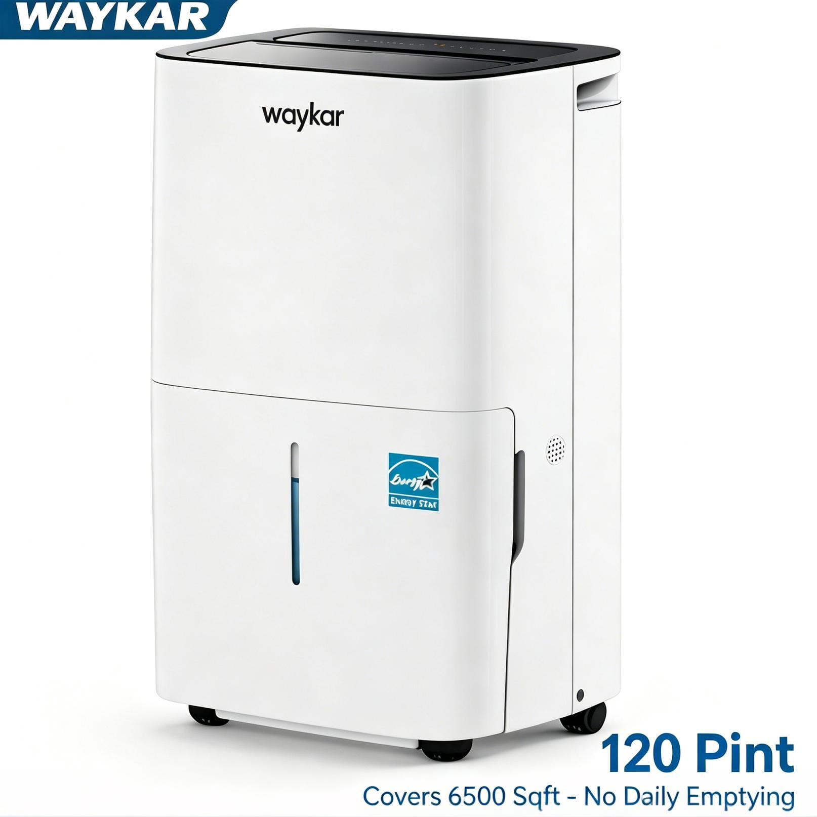 Waykar 120 Pint Dehumidifier for Basements & Home up to 6500 Sq Ft, No Daily Emptying with Continuous Drain, Auto Defrost, 35 Pint DOE Energy Star