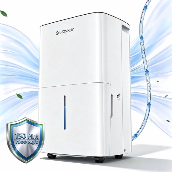 Waykar 7000 Sq. Ft. 150 Pints Dehumidifier for Large Rooms & Basements, No Daily Emptying, Intelligent Auto-Defrost, Continuous Drain, Child-Lock, 50 Pints DOE