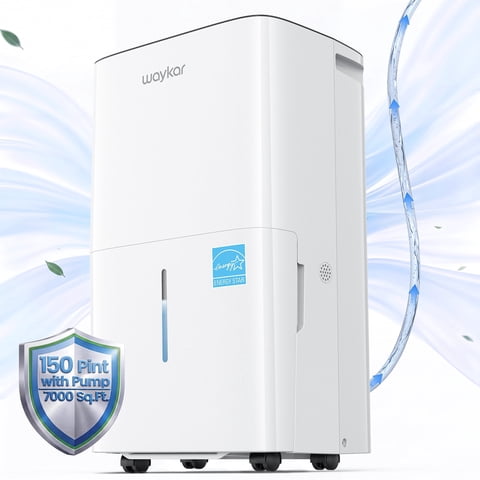 Waykar 7000 Sq. Ft. 150 Pint Dehumidifier with Built-in Pump, No Daily Emptying, Continuous Auto Drain for Basements & Whole House, 50 Pint DOE, Auto Defrost