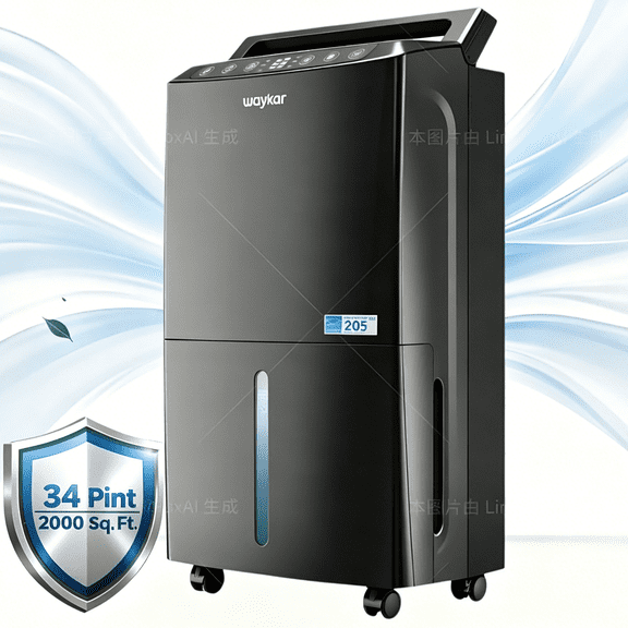 Waykar 2000 Sq. Ft. 34 Pint Dehumidifier for Room & Home, Ultra Quiet 33dB, Continuous Drain, Energy Star, Auto Defrost, Child Lock, 10 Pint DOE