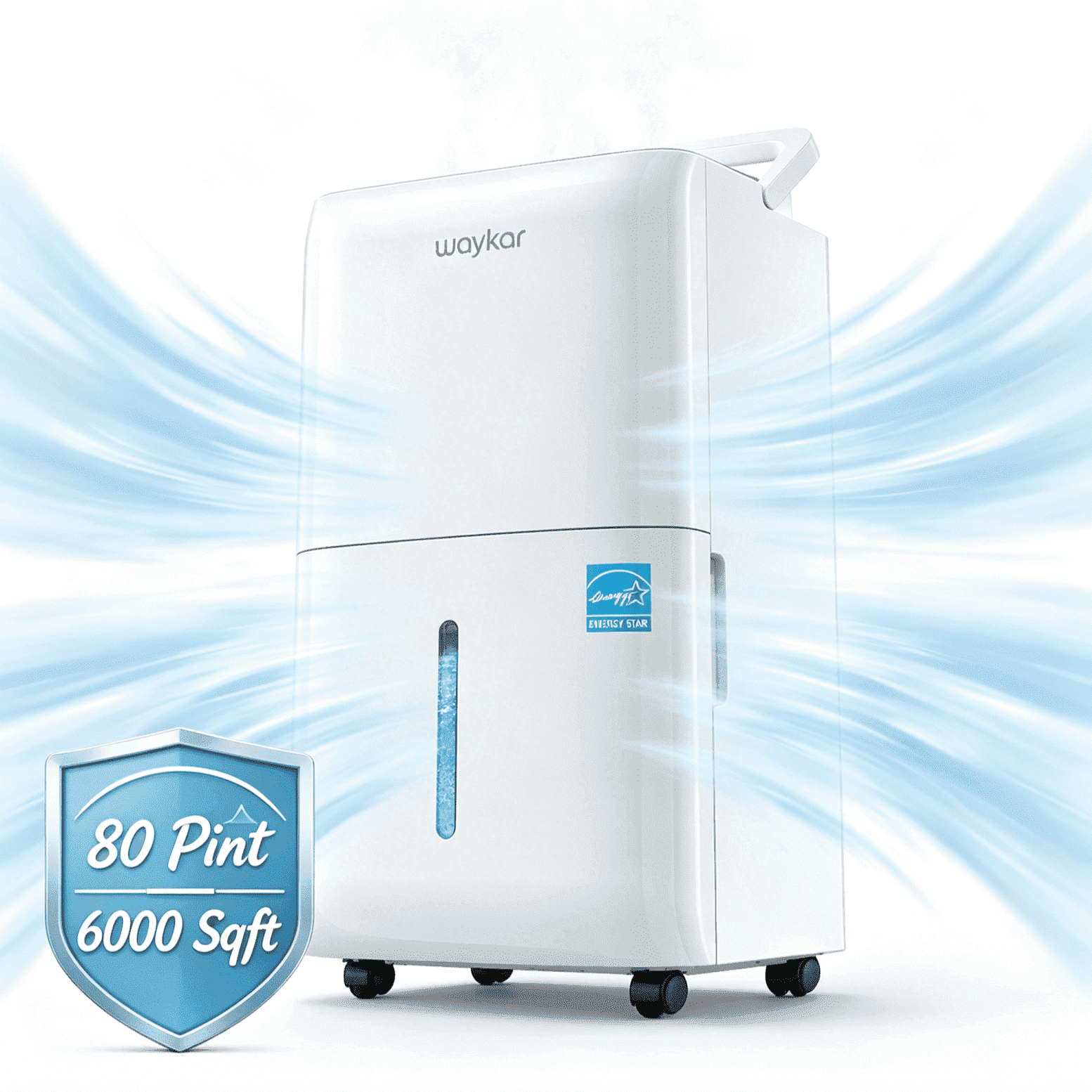 Waykar 80 Pint Dehumidifier for Basements & Home up to 6000 Sq. Ft, No Daily Emptying with Continuous Drain, Auto Defrost, 25 Pint DOE Energy Star