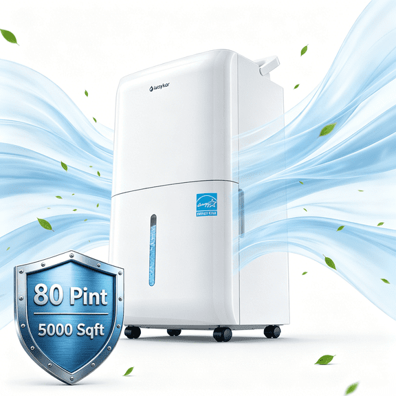 Waykar 80 Pint Dehumidifier for Basements & Home up to 6000 Sq. Ft, No Daily Emptying with Continuous Drain, Auto Defrost, 25 Pint DOE Energy Star
