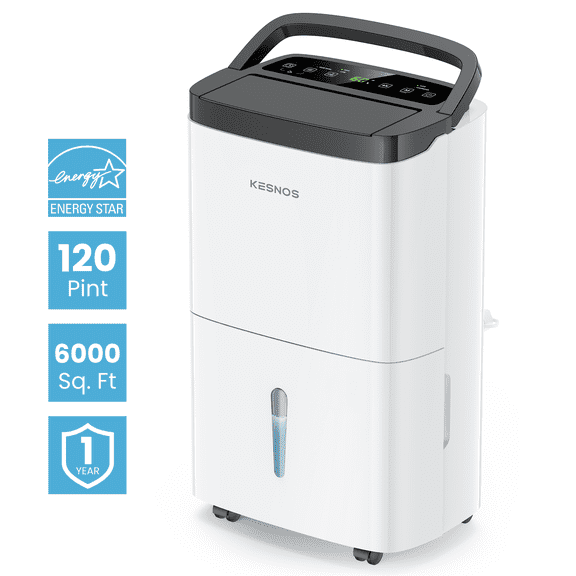 Kesnos 120 Pint Dehumidifier for Home and Basements, DOE 35 PT up to 6000 Sq. Ft, with Bucket, Drain Hose, Portable, Auto Defrost and Self-Drying