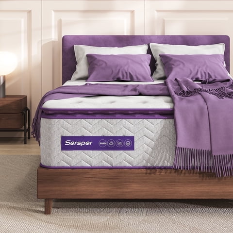 Sersper King Size Mattress, 14 Inch Pillow Top King Mattress in a Box, AeroChar™ Bamboo Charcoal Memory Foam, Medium Firm with Pressure Relief, Strong Support