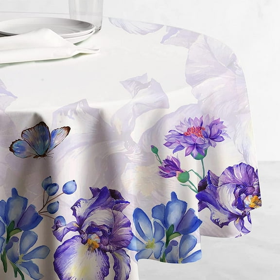 Waykingo Floral Butterfly Tablecloth 60” x 60” Elegant Spring Summer Purple Iris Tablecloths
