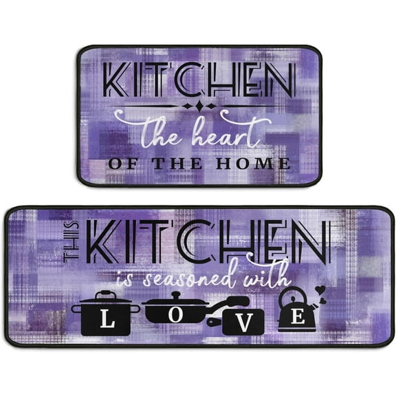 Waykingo Modern Purple Kitchen Mat, 17" x 47" + 17" x 30", Non-Slip (2 Count)
