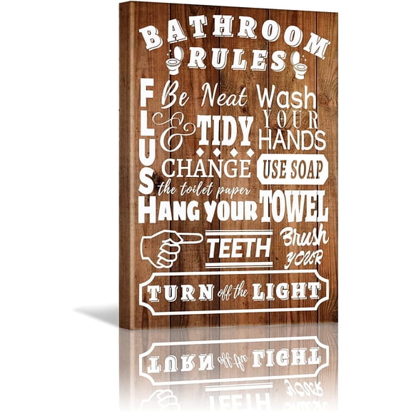 Waykingo Rustic Bathroom Funny Rules 12 x 16 Framed Canvas Art Prints