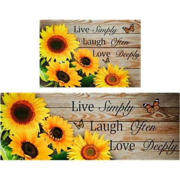 Waykingo Sunflower Kitchen Mats 17" x 24" / 17" x 48", Anti Fatigue Non Skid Washable (2 Coun)t