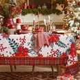 thumbnail image 1 of Waykingo Washable 60" x 84" Traditional Holiday Red Poinsettia & Plaid Polyester Tablecloth, 1 of 6
