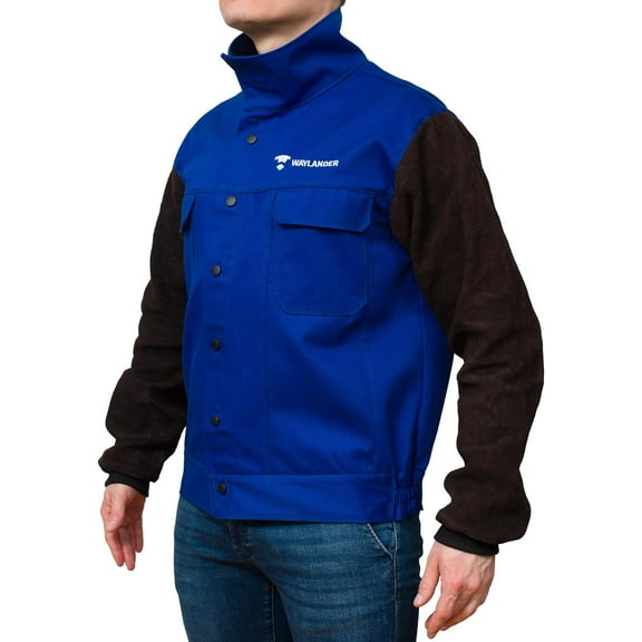 Waylander DVALIN Hybrid FR Leather Welding Jacket - Leather Sleeves, Snap Buttons for Maximum Spark & Heat Protection