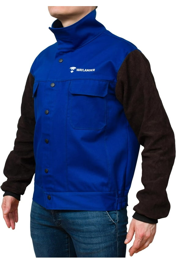 DVALIN Hybrid FR Leather Welding Jacket - Leather Sleeves, Snap Buttons for Maximum Spark & Heat Protection