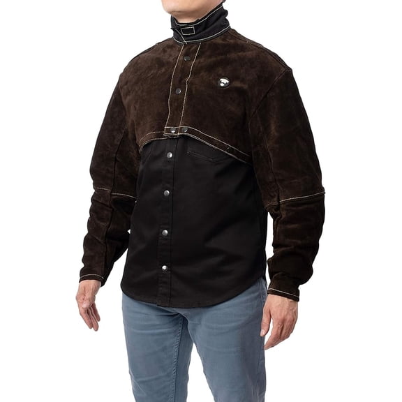 Waylander Split Leather Welding Cape with Sleeves, Open Back Welding Jacket Comfort, Adjustable Cuffs for Secure Fit and Flexible Stand Up Collar (2X-Large)