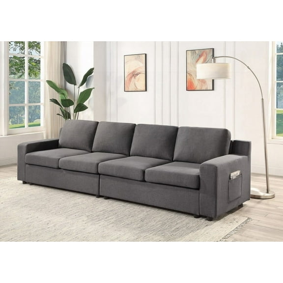 Waylon 119" Gray Linen Sofa with Pocket Features - 4-Seater | Modular & Pockets