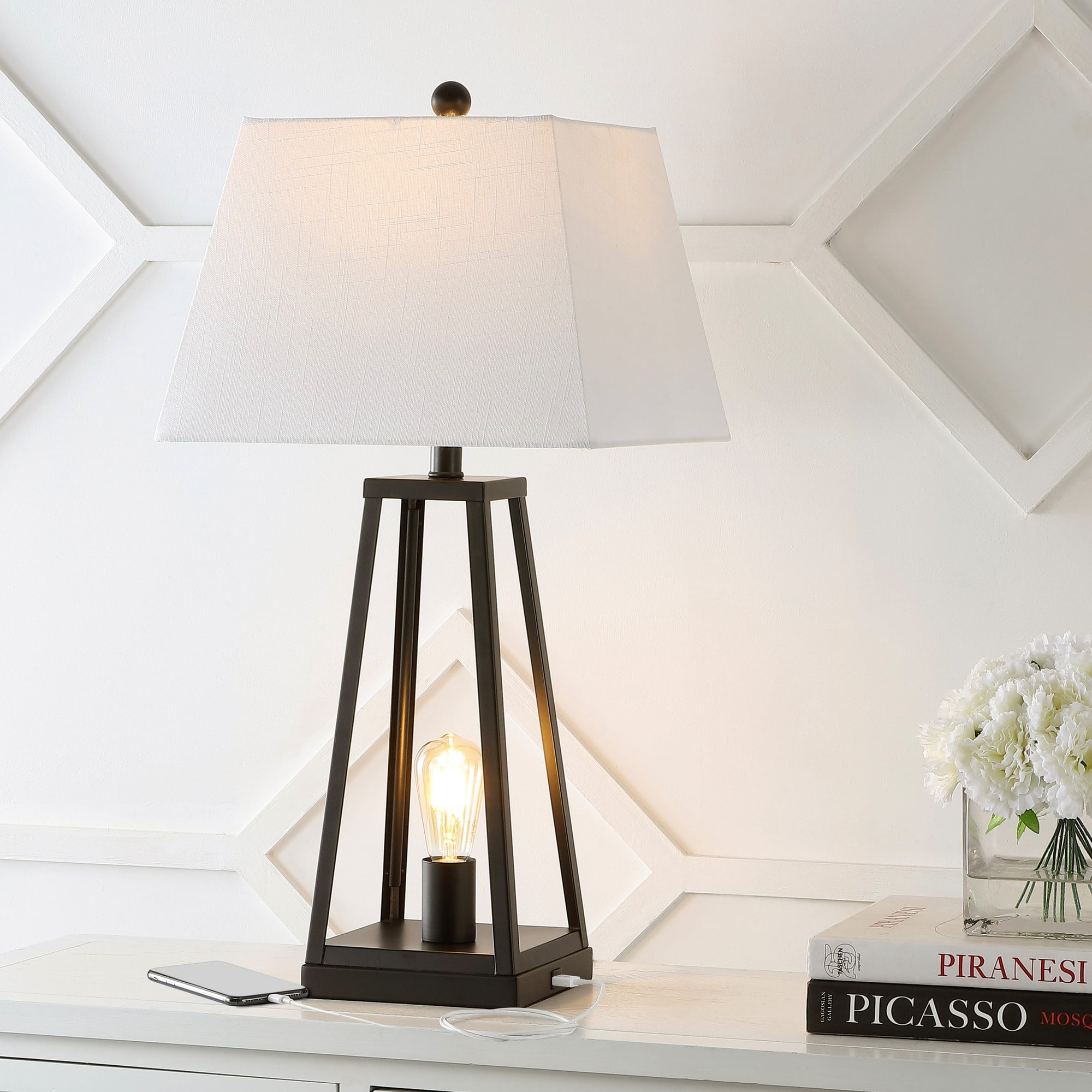 Waylon Black Iron Industrial Table Lamp with USB Port