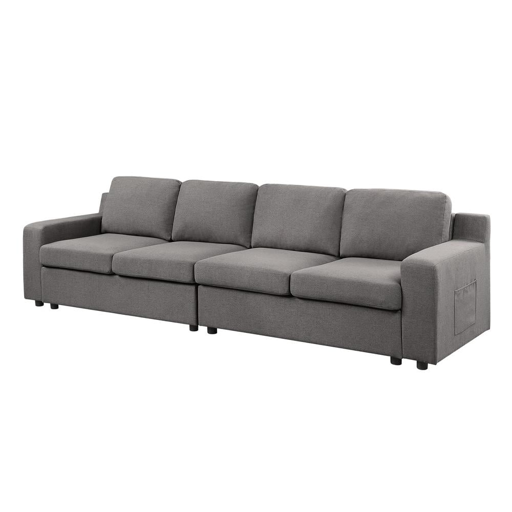 Waylon Gray Linen 4-Seater Sofa with Storage Pockets