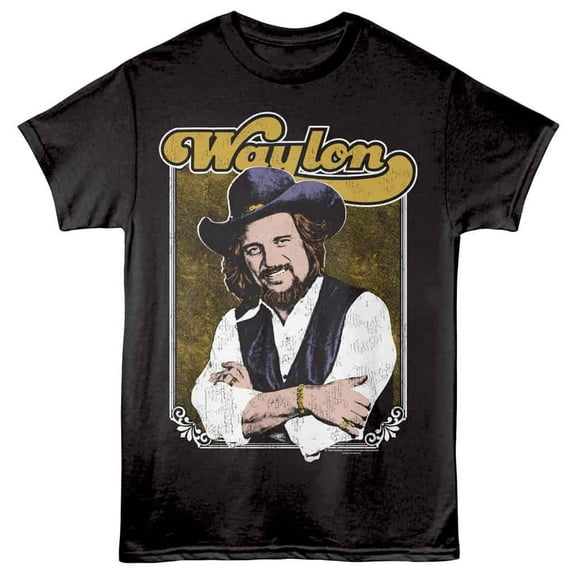 Waylon Jennings Vintage Portrait Men's T Shirt (Black, AdultM)