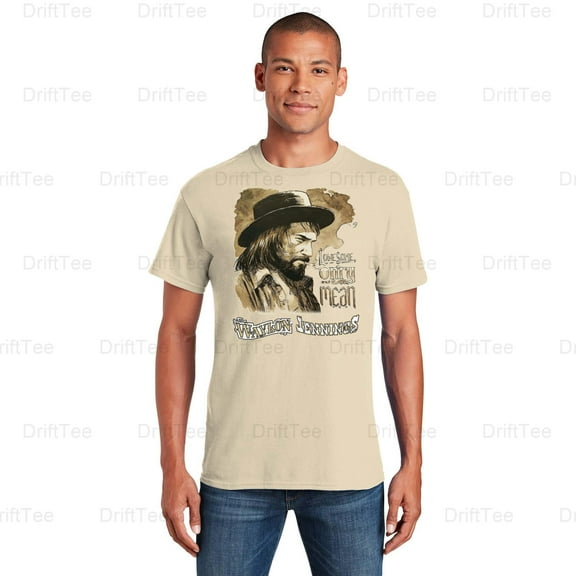 Waylon Jennings Lonesome On'ry and Mean Outlaw Country Music Icon Fan T-Shirt Unisex, up to 5XL