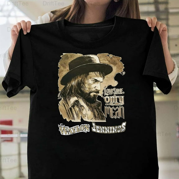Waylon Jennings Lonesome On'ry and Mean Outlaw Country Music Icon Fan T-Shirt Unisex, up to 5XL