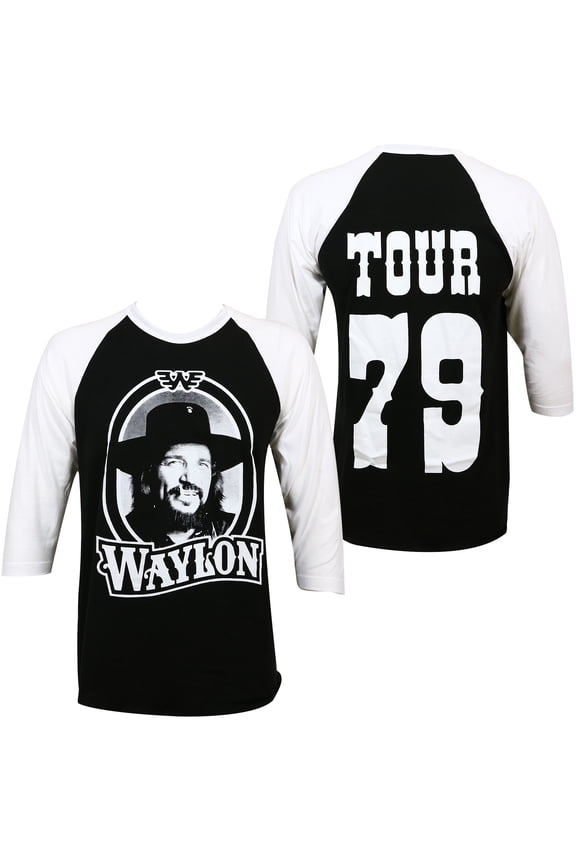 Waylon Jennings Men's '79 Tour Raglan T-Shirt Black White Small | Officially Licensed Merchandise